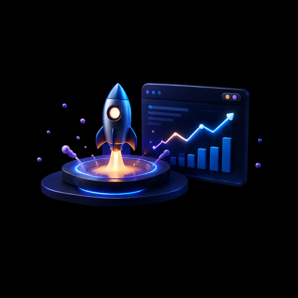 3D rocket and growth dashboard for AI search growth